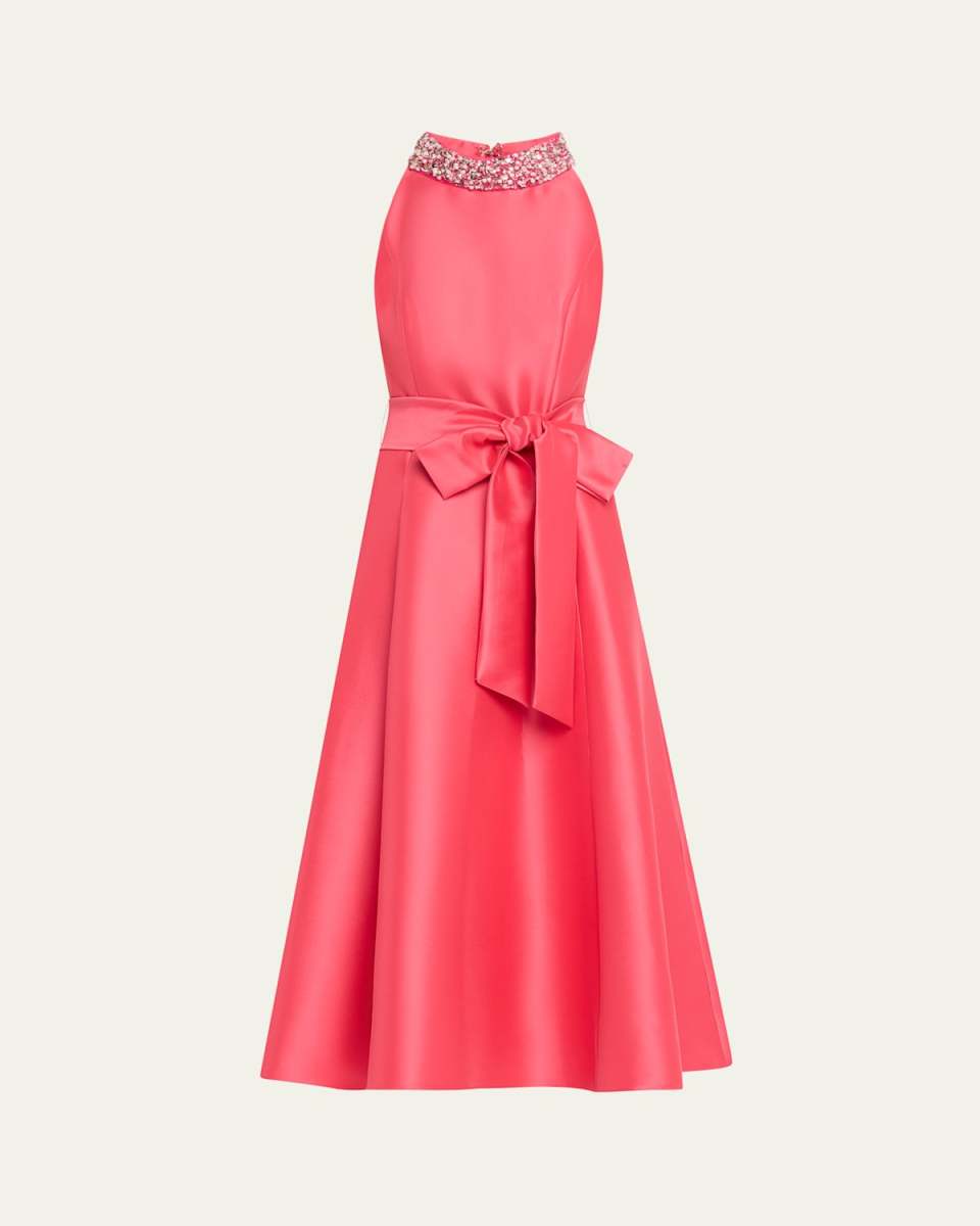 Bead-Embellished Halter Midi Dress